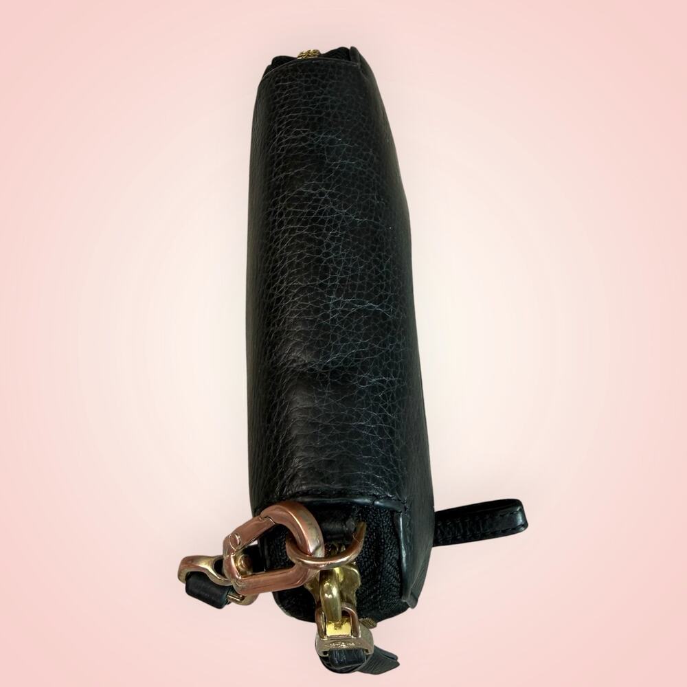 Tory Burch Black Leather Wristlet Wallet Embossed Logo Zip Bi Fold Card Holder - Picture 3 of 9